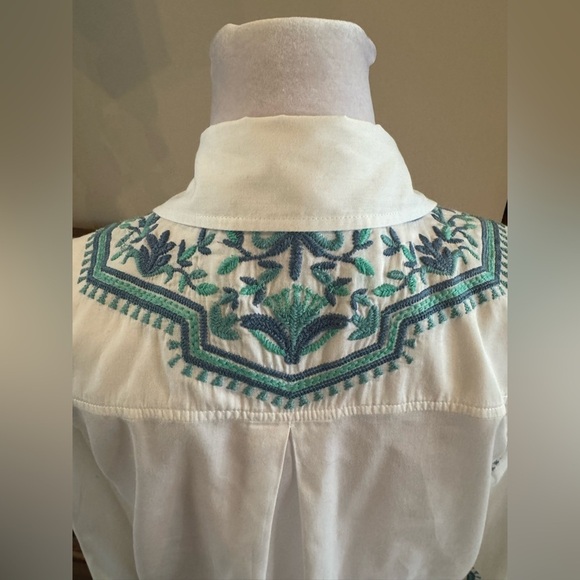 Sigrid Olsen Long Sleeve White Tunic Teal Embroidered Extra Small XS boho hippie - Picture 8 of 15